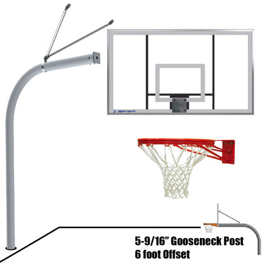 Basketball System - Gooseneck (5-9/16 in. Pole with 6 ft. Offset) - 72 in. Acrylic Backboard - Double Rim Goal